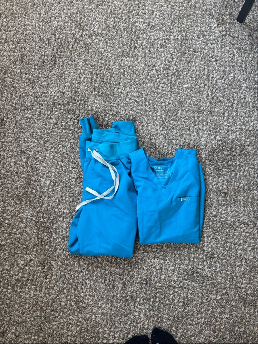 Figs Bright Teal V-Neck Scrub Top and Drawstring Pants